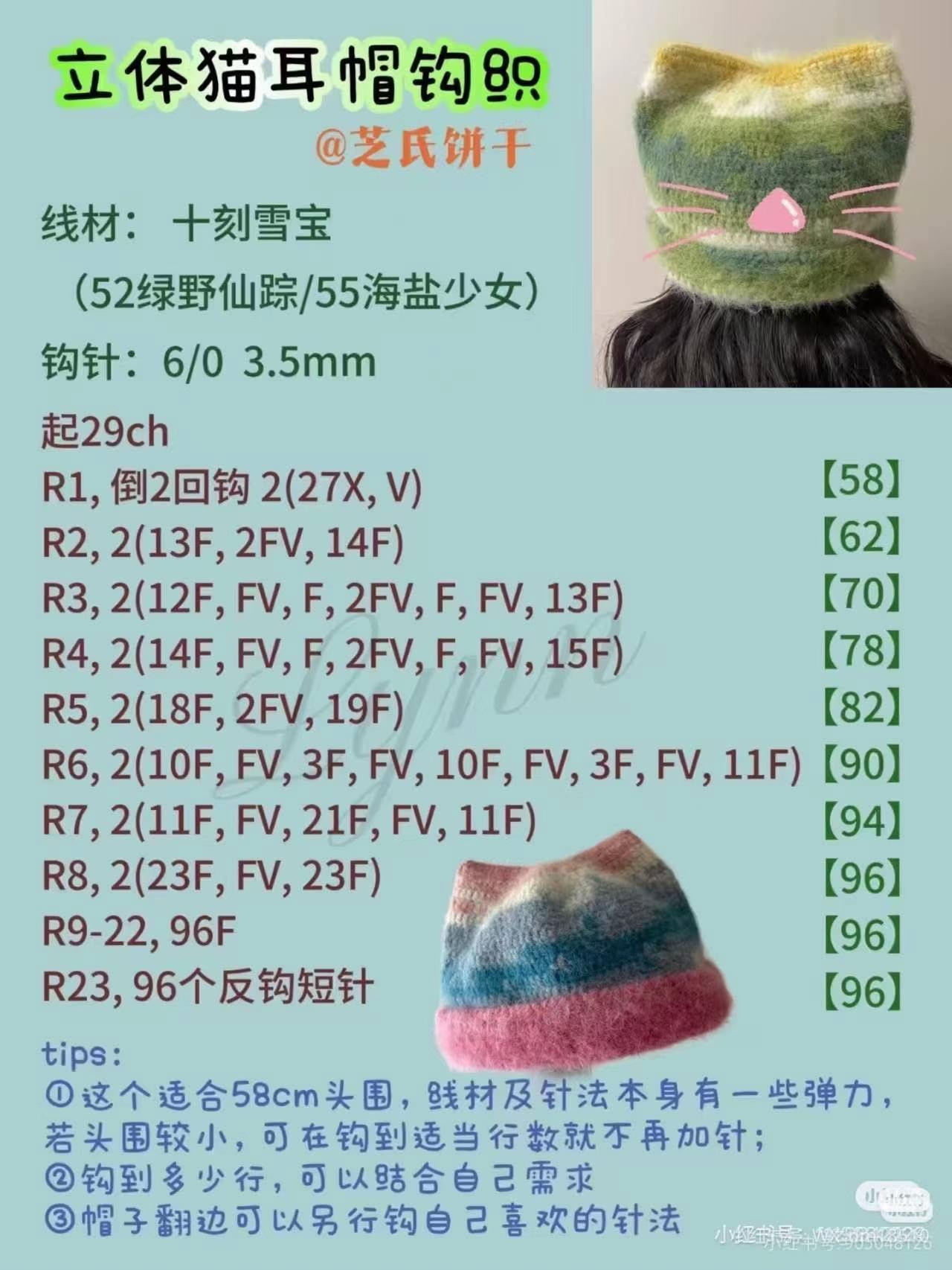 Crochet Pattern for Cute Pink Cat Ear Beanie with Paws