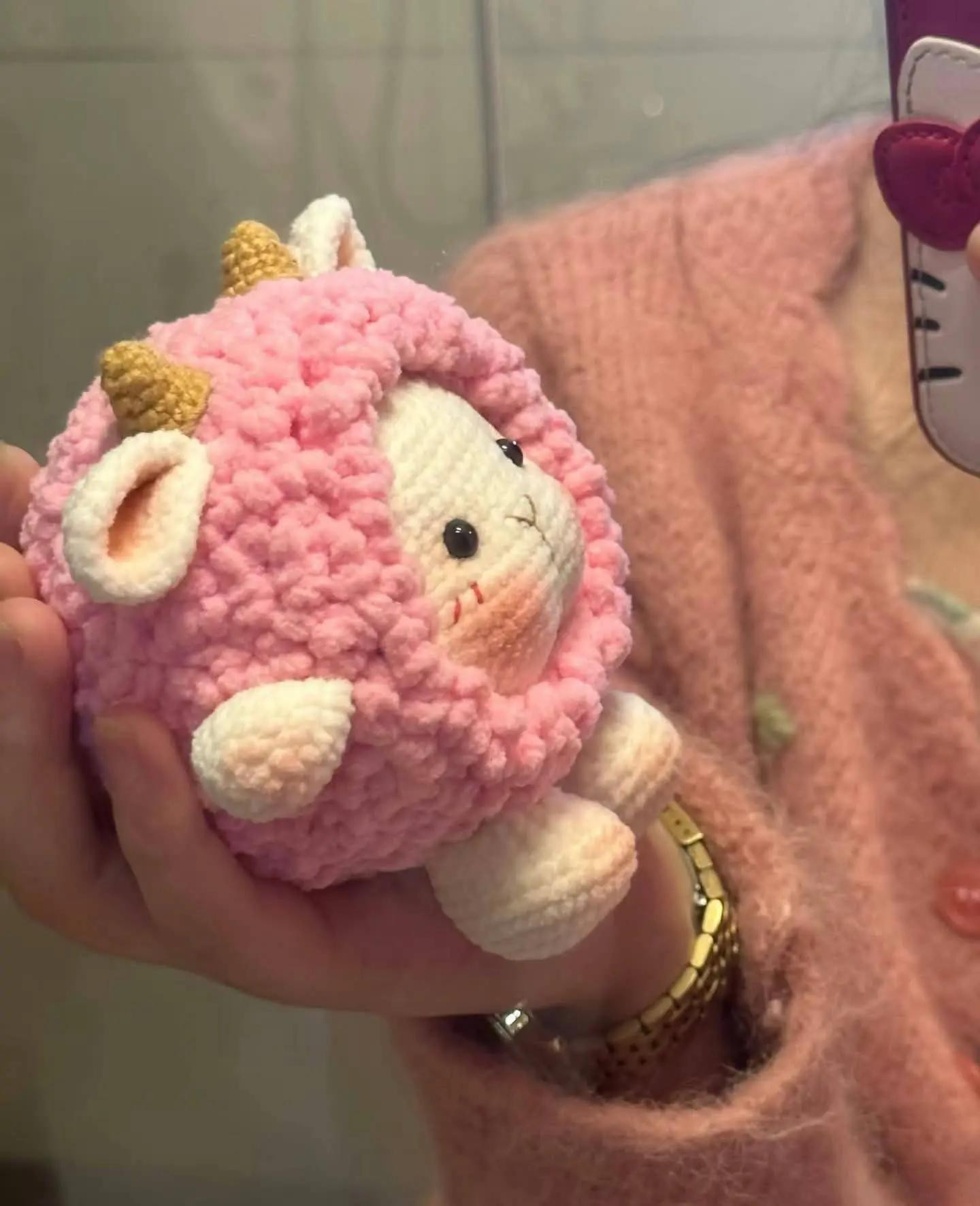 Crochet Pattern for Cute Pink Dongdong Sheep Amigurumi