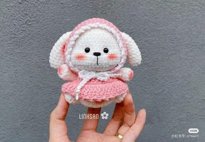 Crochet Pattern for Cute Pink Hooded Rabbit Doll