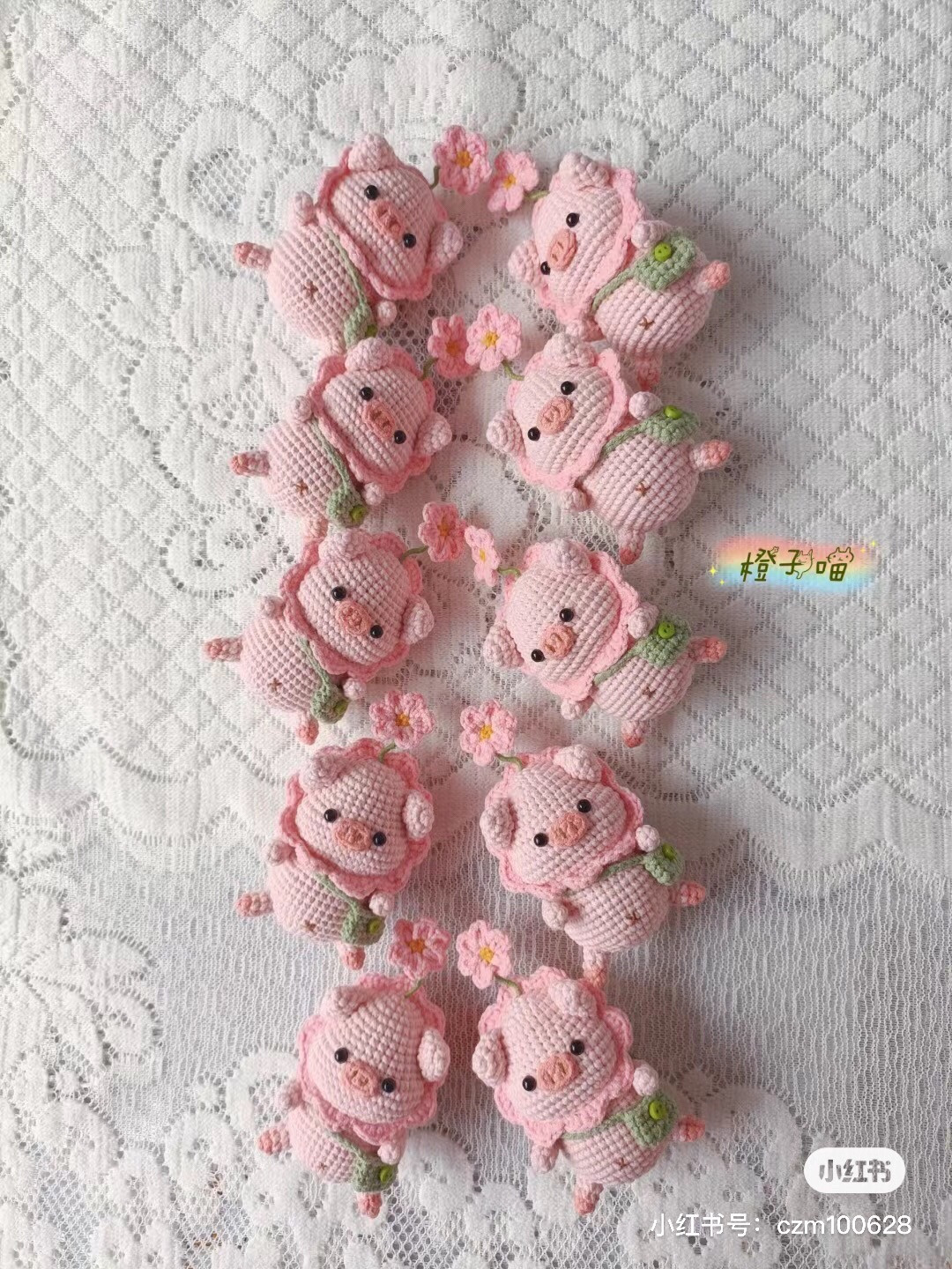 Crochet Pattern for Cute Pink Pig Amigurumi with Flower and Bee Outfits