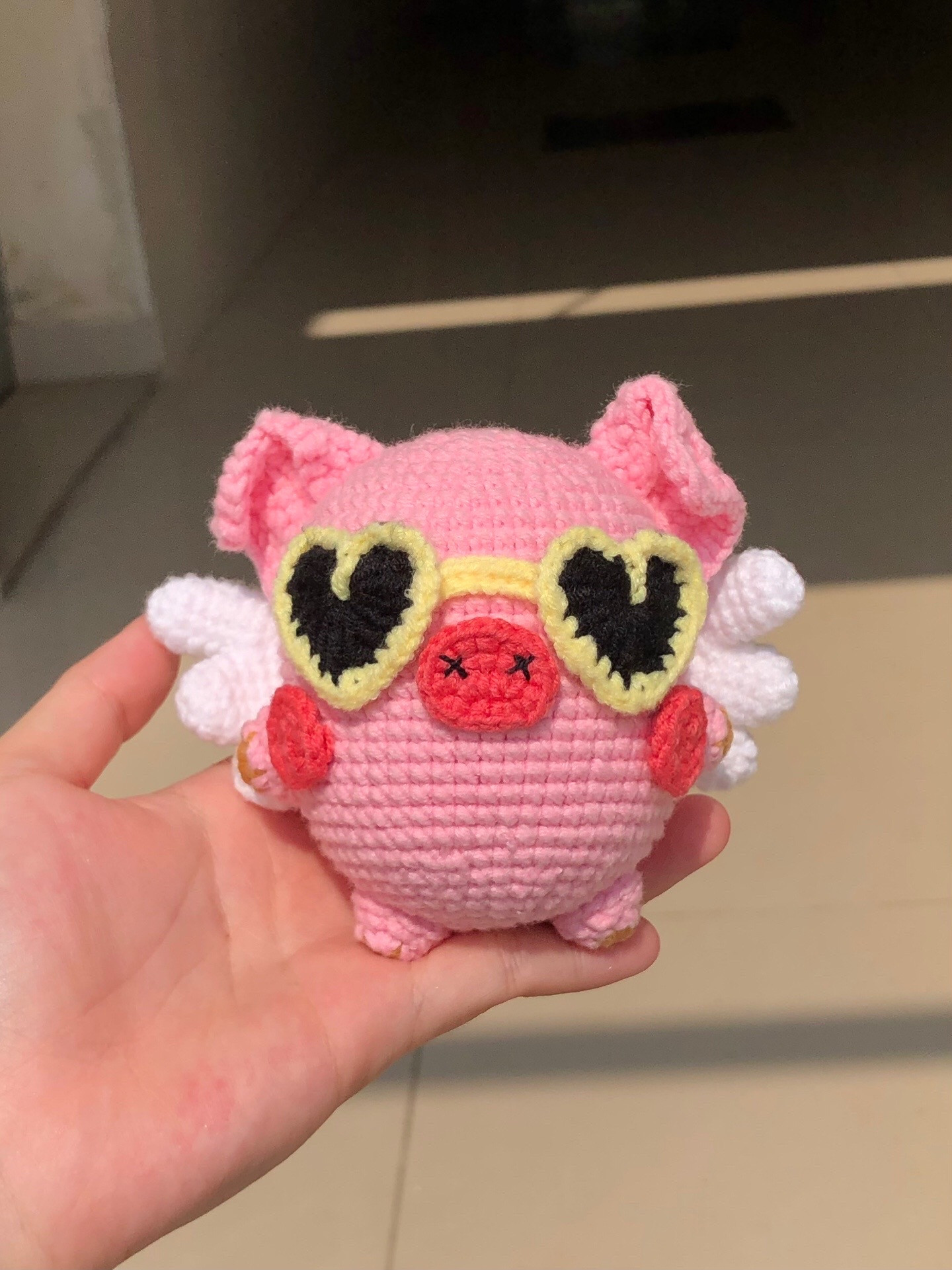 Crochet Pattern for Cute Pink Pig with Heart Sunglasses and Wings