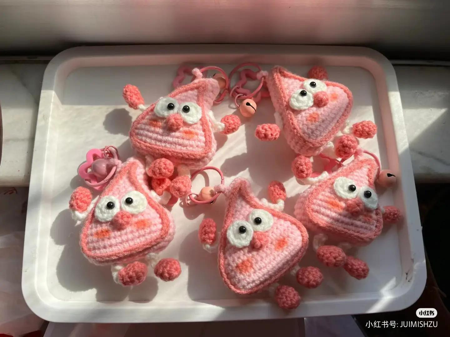 Crochet Pattern for Cute Pink Triangle Character Keychain