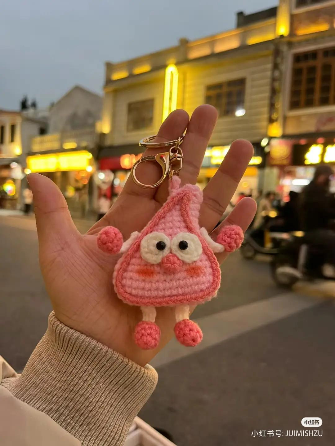 Crochet Pattern for Cute Pink Triangle Character Keychain