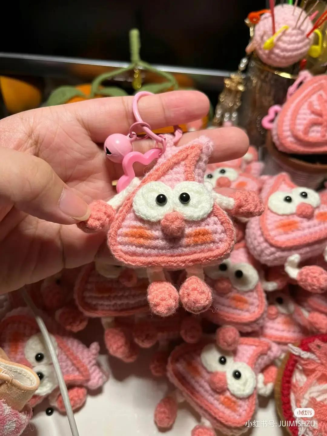 Crochet Pattern for Cute Pink Triangle Character Keychain