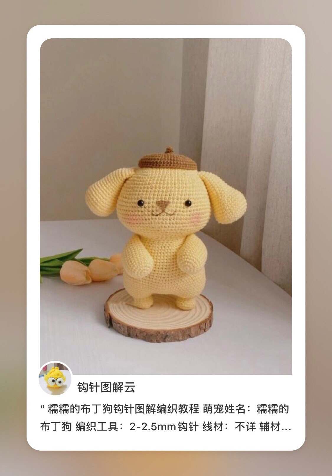 Crochet Pattern for Cute Pudding Dog Amigurumi with Brown Hat