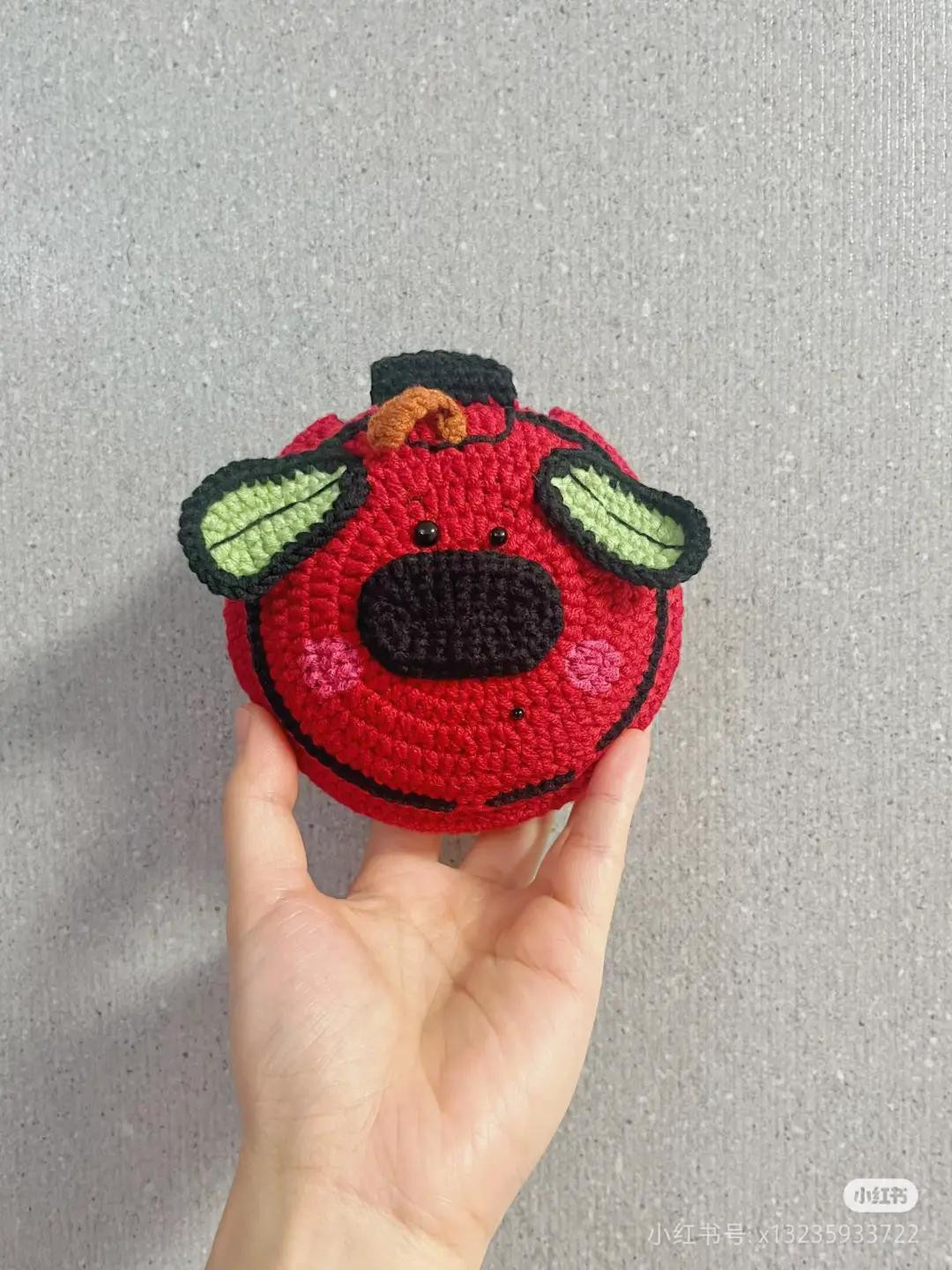 Crochet Pattern for Cute Red Apple Dog Headphones Case Bag