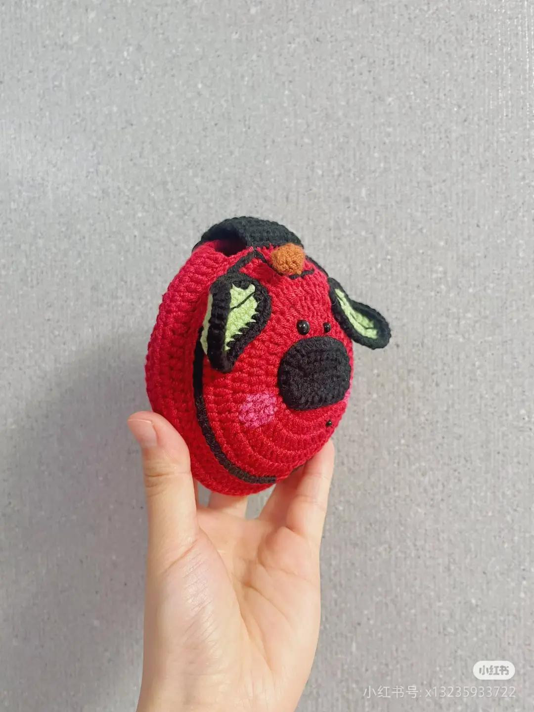 Crochet Pattern for Cute Red Apple Dog Headphones Case Bag