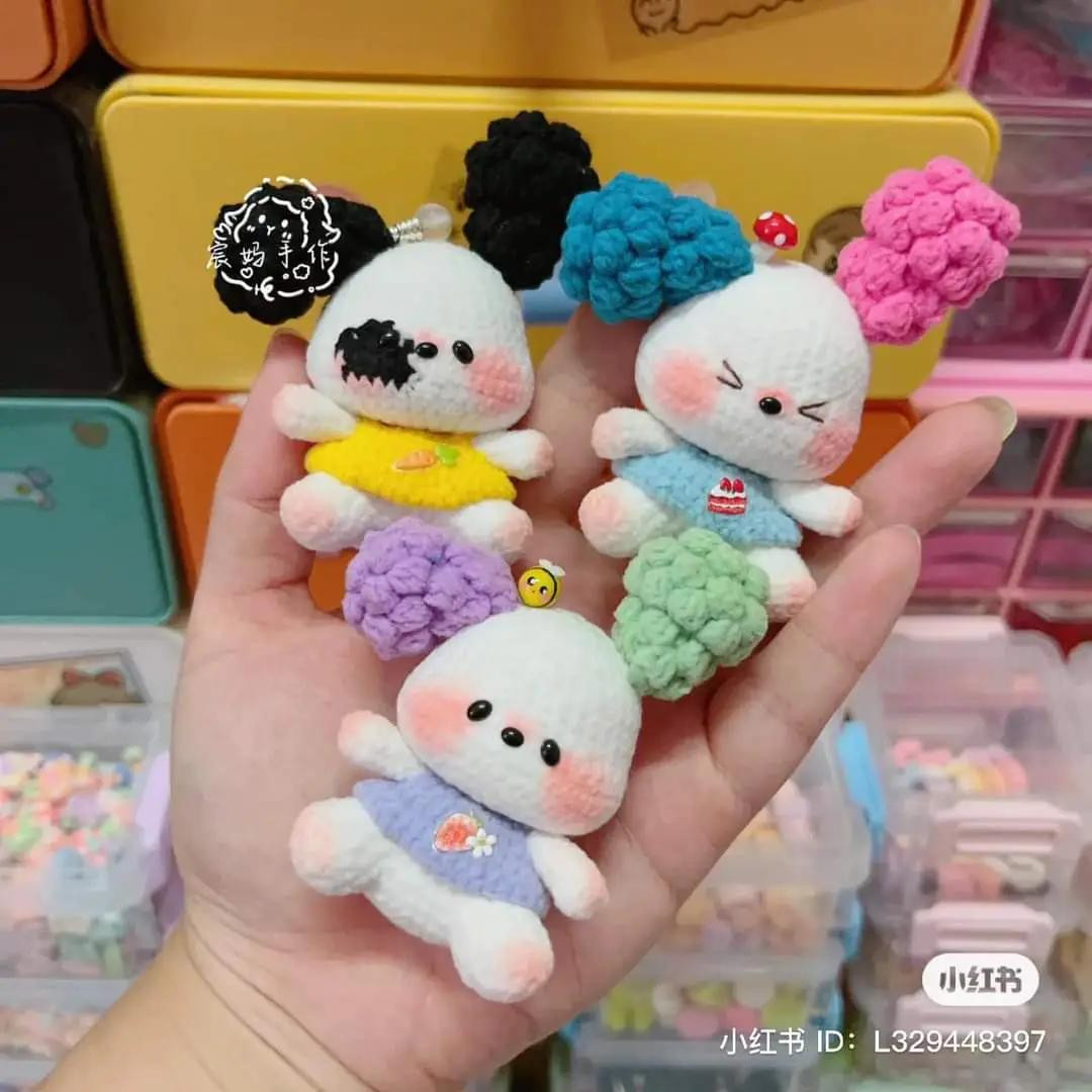 Crochet Pattern for Cute Strawberry and Cherry Bunny Amigurumi Dolls