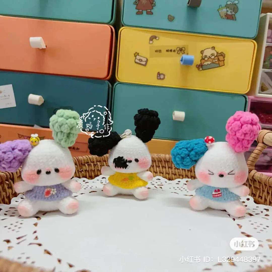 Crochet Pattern for Cute Strawberry and Cherry Bunny Amigurumi Dolls