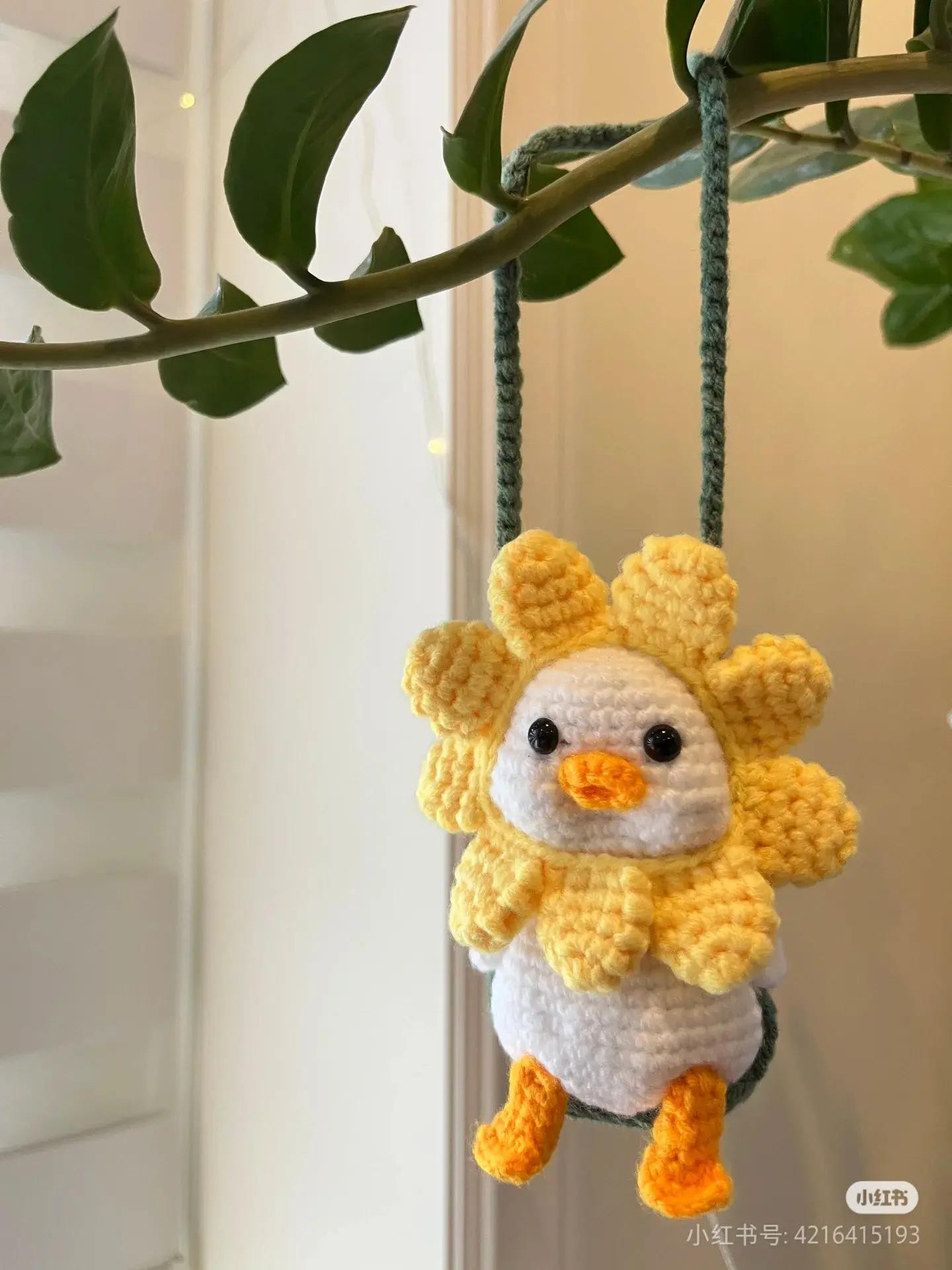 Crochet Pattern for Cute Swing Duck with Sunflower Hat