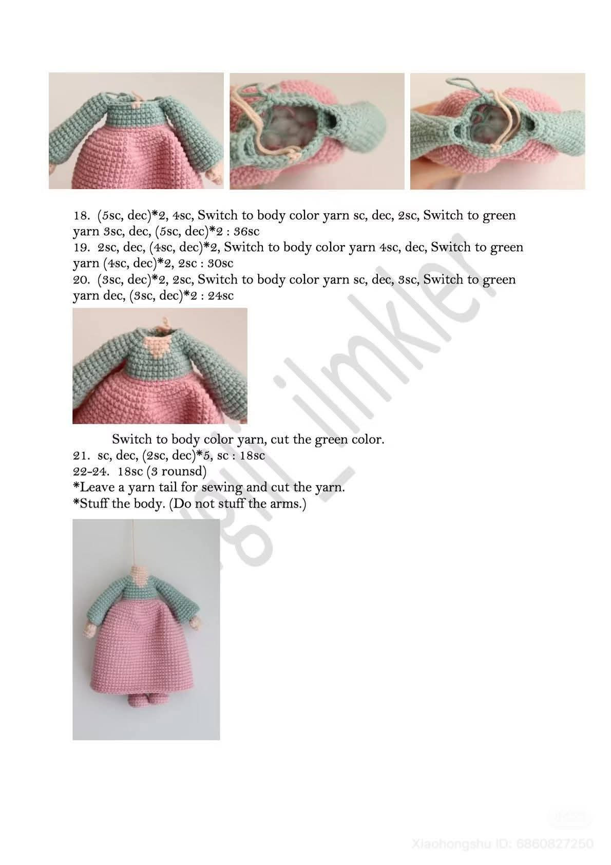 Crochet Pattern for Cute Traditional Dress Girl Doll with Flower Hair Buns