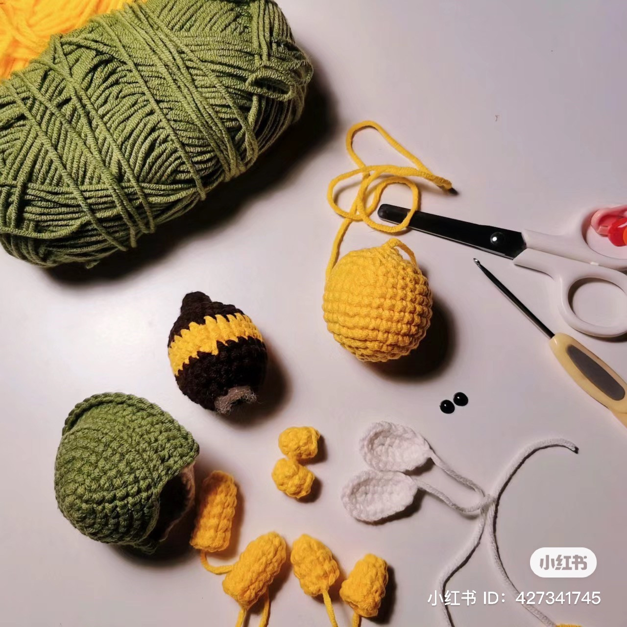 Crochet pattern for cute turtle bee amigurumi doll with green shell