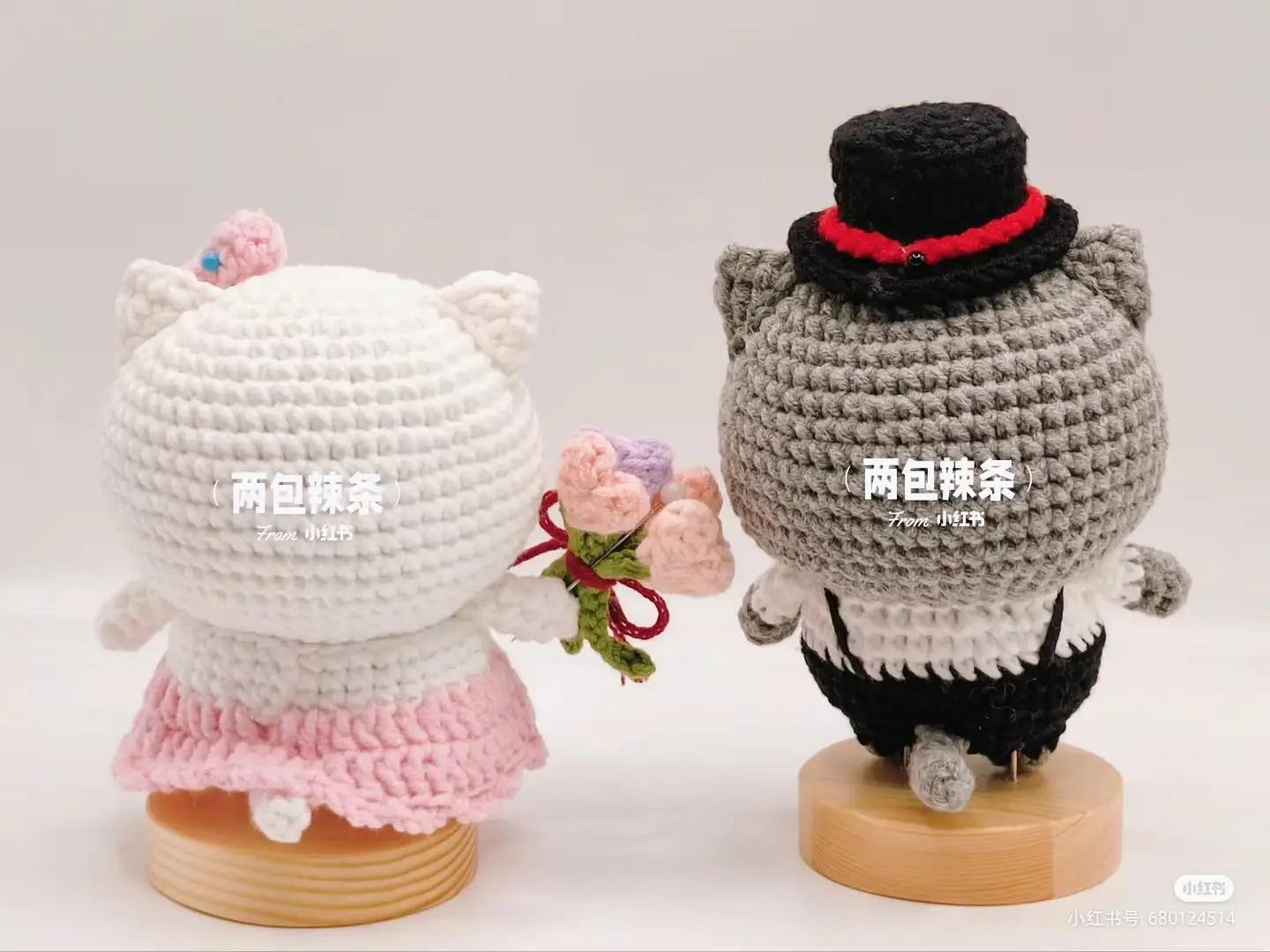 Crochet Pattern for Cute Wedding Cat Couple Amigurumi Dolls