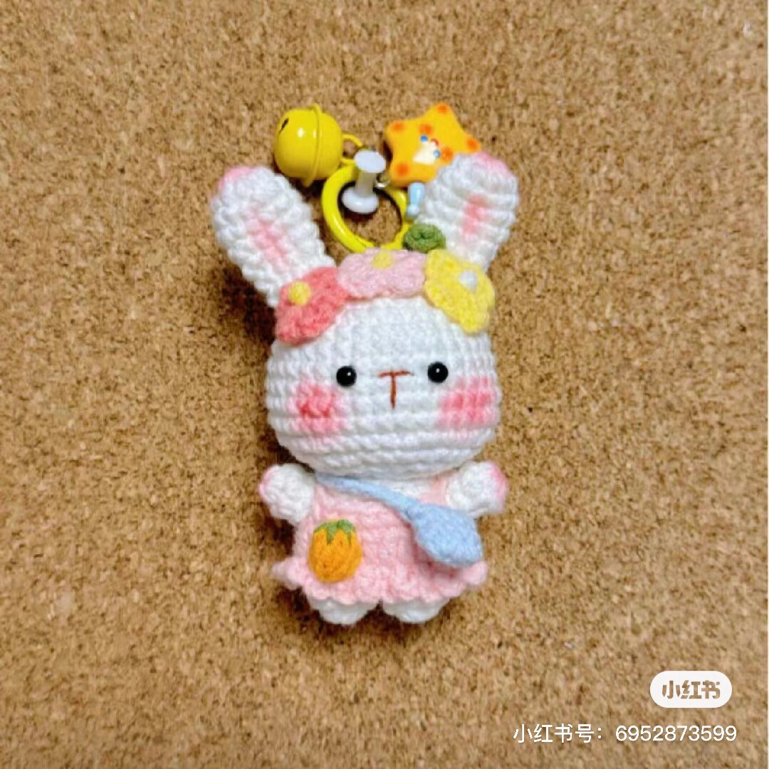 Crochet Pattern for Cute White Bunny Doll with Pink Dress and Flower Headband