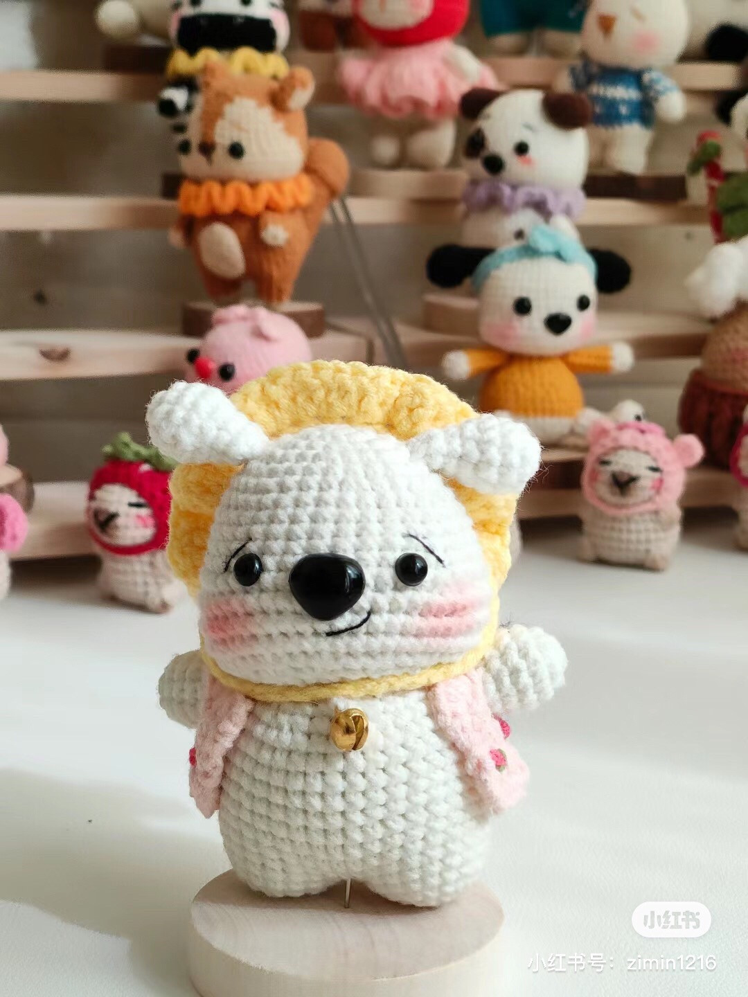Crochet Pattern for Cute White Dog Doll with Pink Vest and Yellow Flower