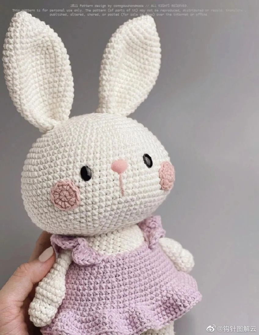 Crochet Pattern for Cute White Rabbit Doll with Purple Dress