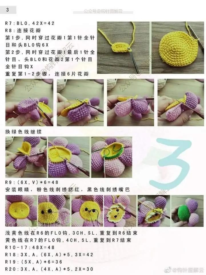 Crochet pattern for cute winking flower doll with butt