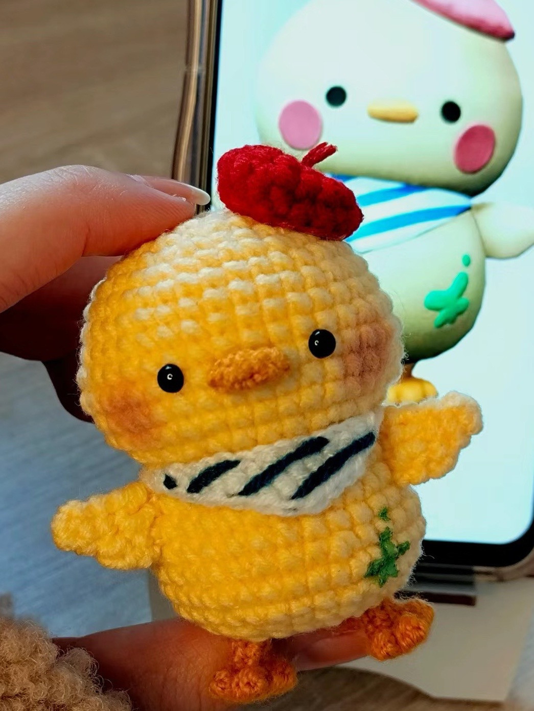 Crochet Pattern for Cute Yellow Artist Chicken Doll with Red Beret