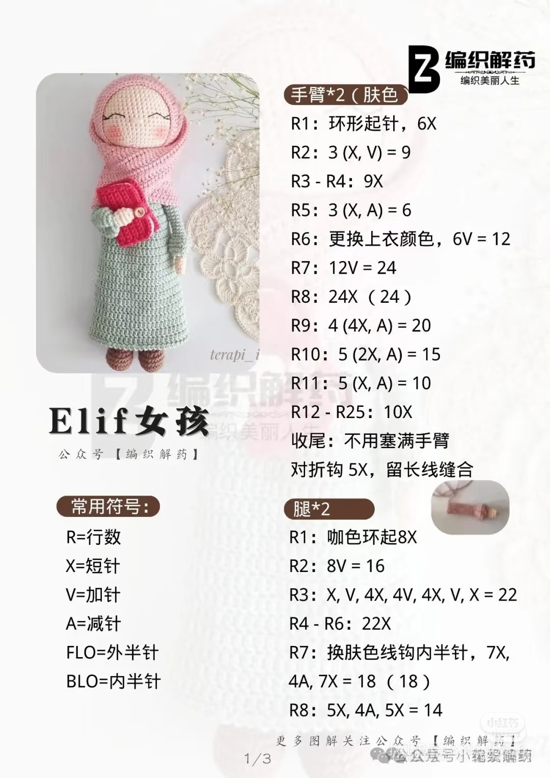 Crochet Pattern for Elif Girl Amigurumi Doll