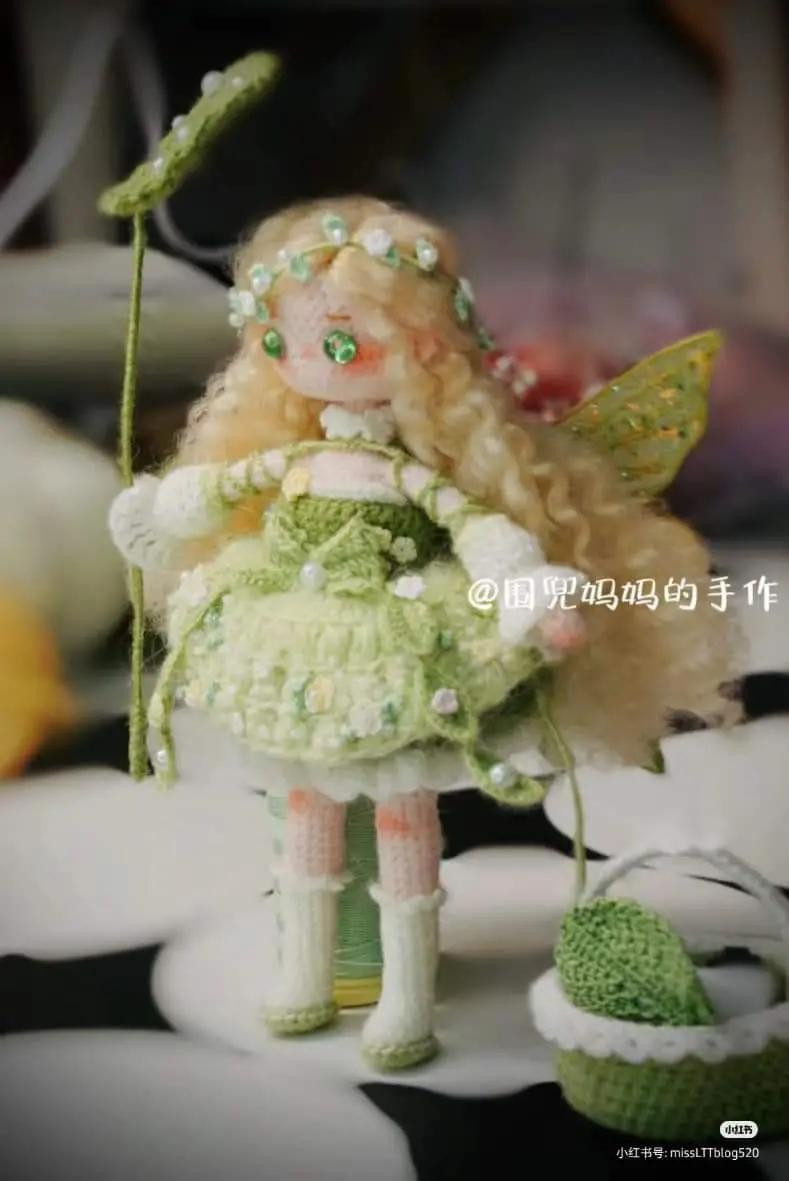 Crochet Pattern for Firefly Fairy Doll Amigurumi with Green Dress and Accessories