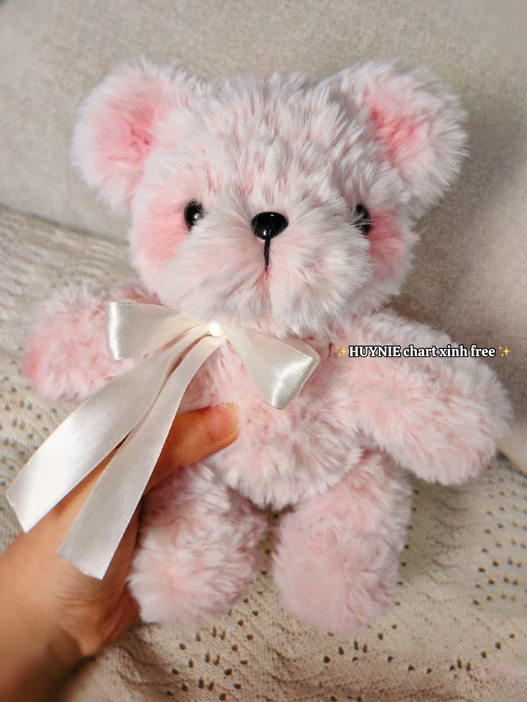 Crochet Pattern for Fluffy Pink Bear with Ribbon