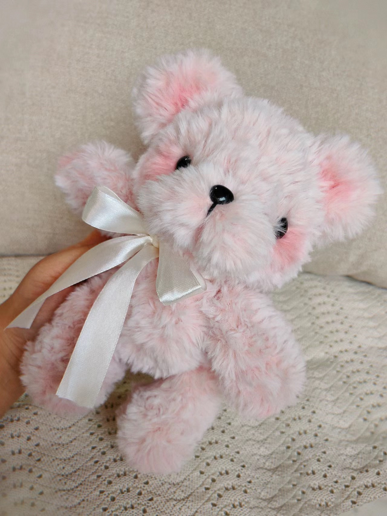 Crochet Pattern for Fluffy Pink Bear with Ribbon