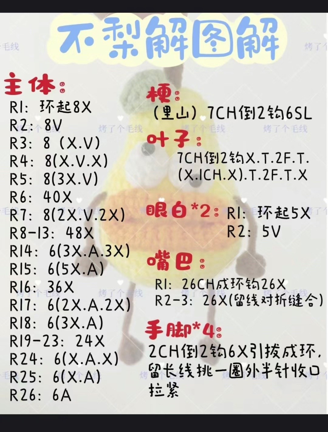 Crochet Pattern for Funny Pear Keychain with Tongue