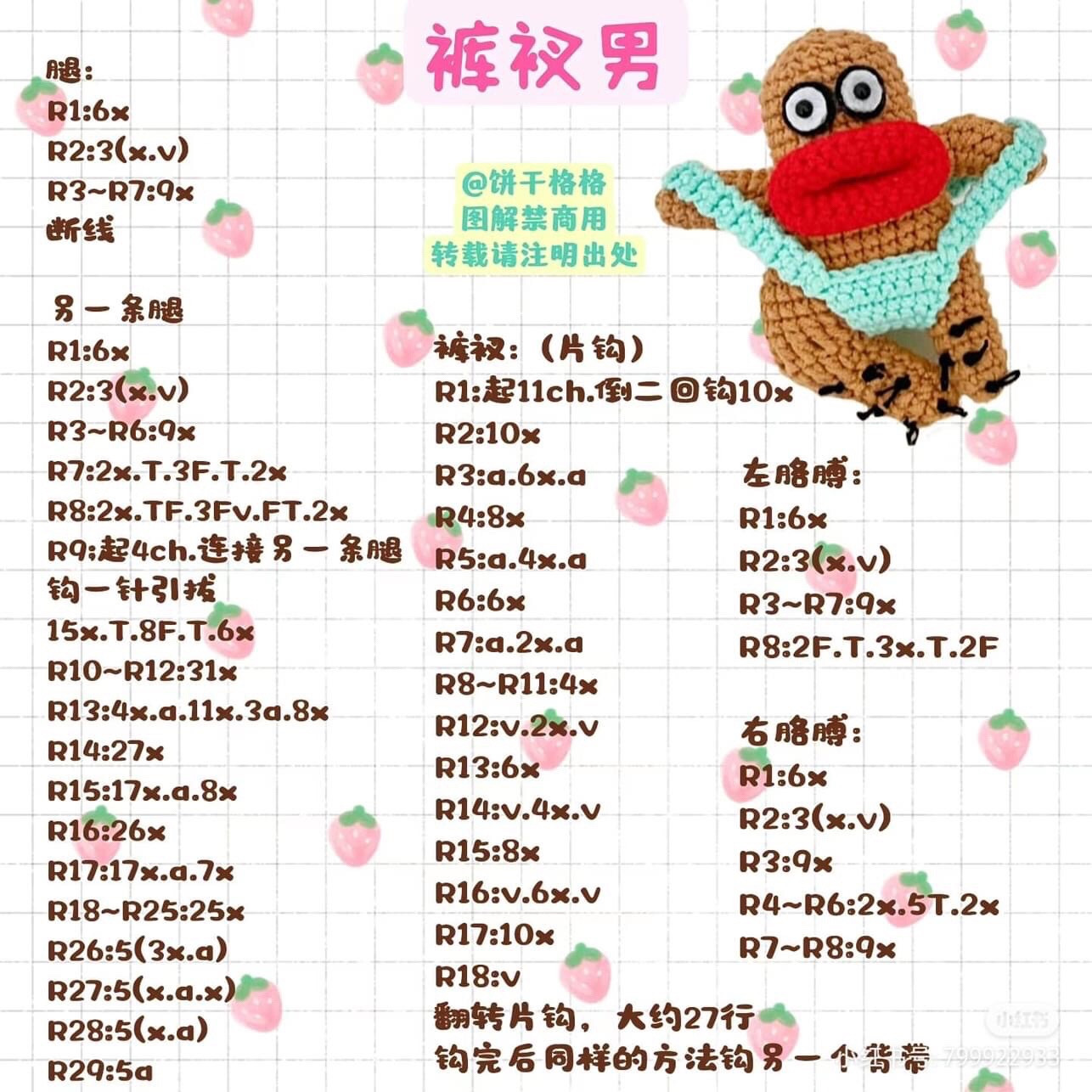 Crochet Pattern for Funny Undies Man Amigurumi with Red Lips and Blue Diaper