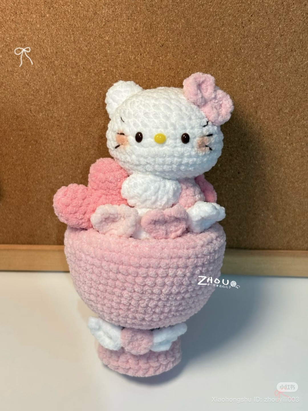 Crochet Pattern for Hello Kitty Bouquet Doll with Pink Hearts