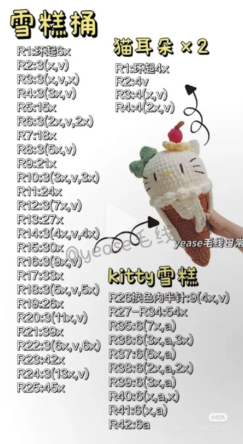 Crochet Pattern for Hello Kitty Ice Cream Cone Bucket Hat