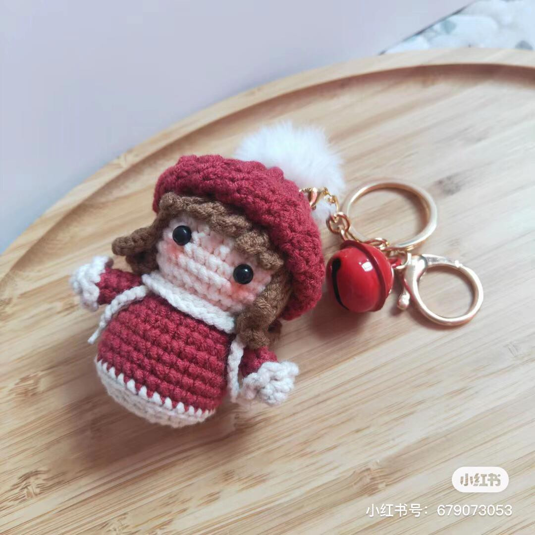 Crochet pattern for little girl milk cake doll with red hat