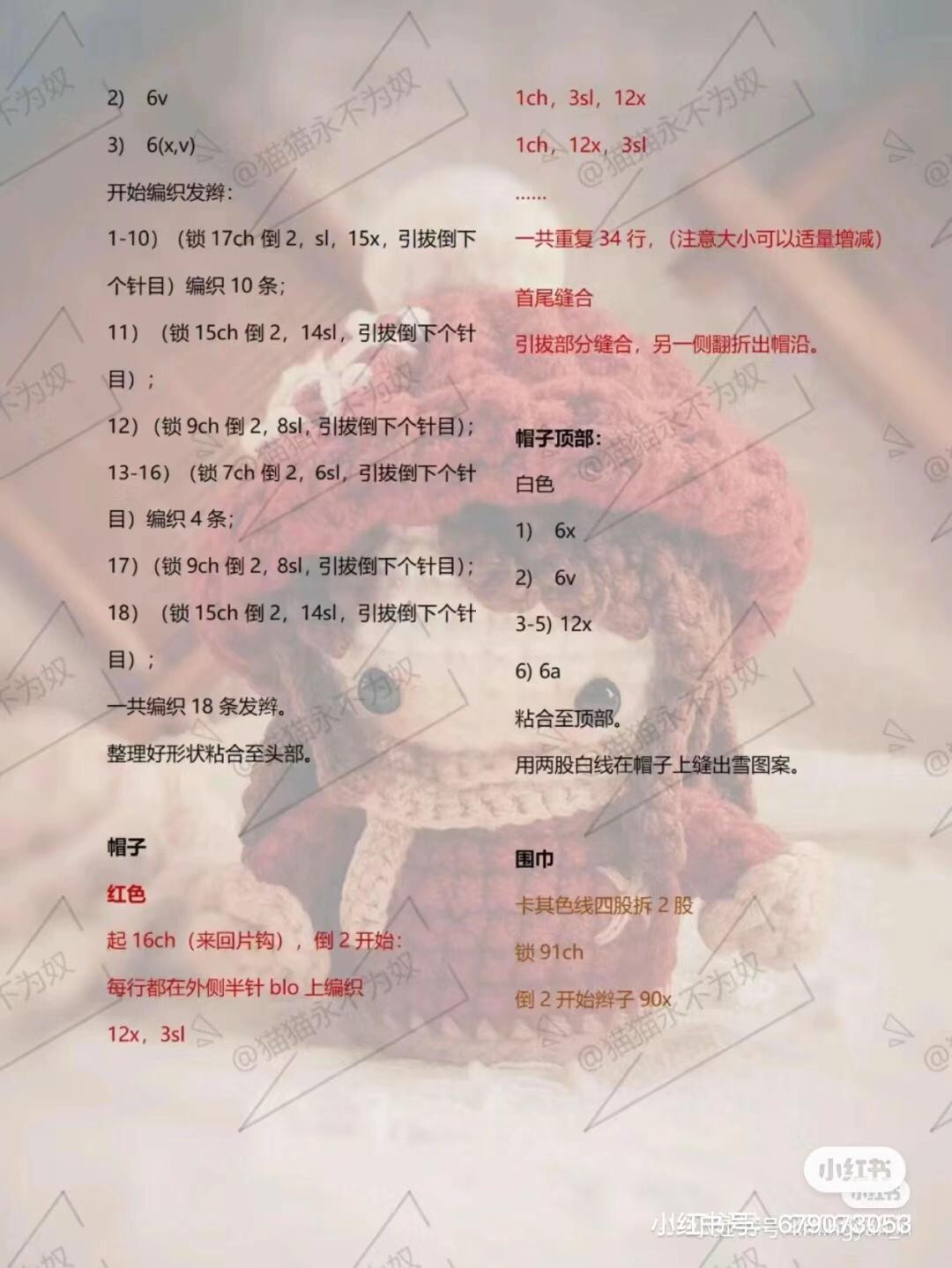 Crochet pattern for little girl milk cake doll with red hat