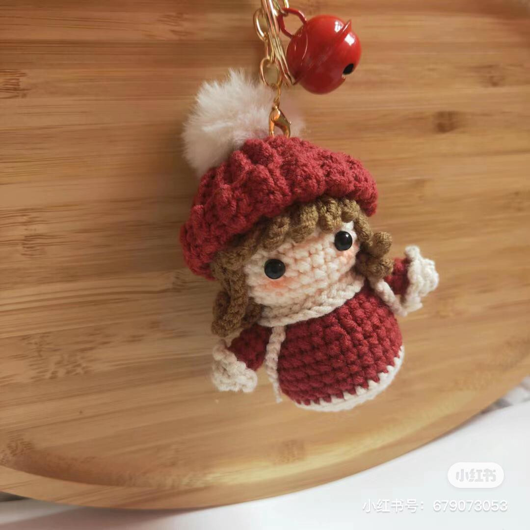 Crochet pattern for little girl milk cake doll with red hat