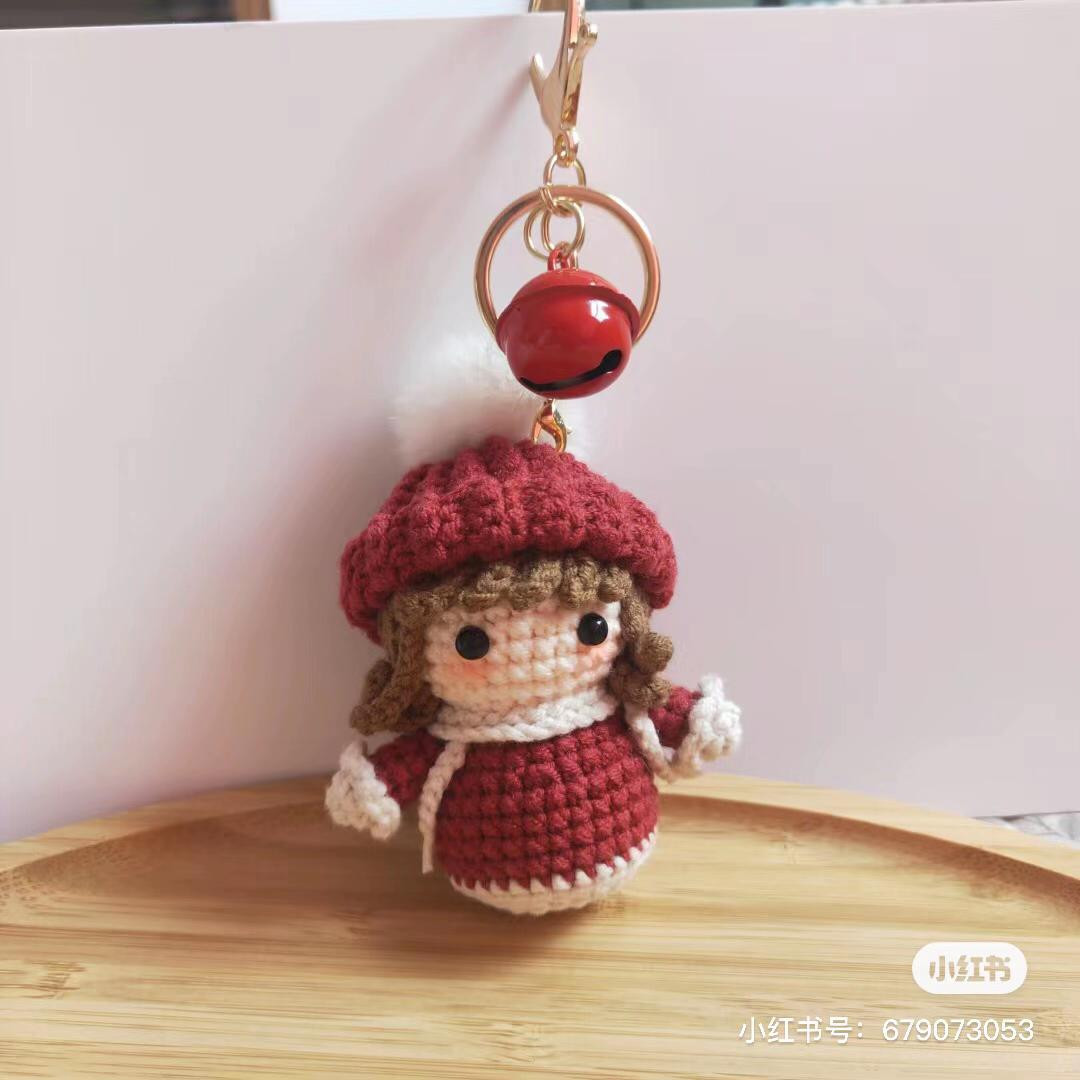 Crochet pattern for little girl milk cake doll with red hat