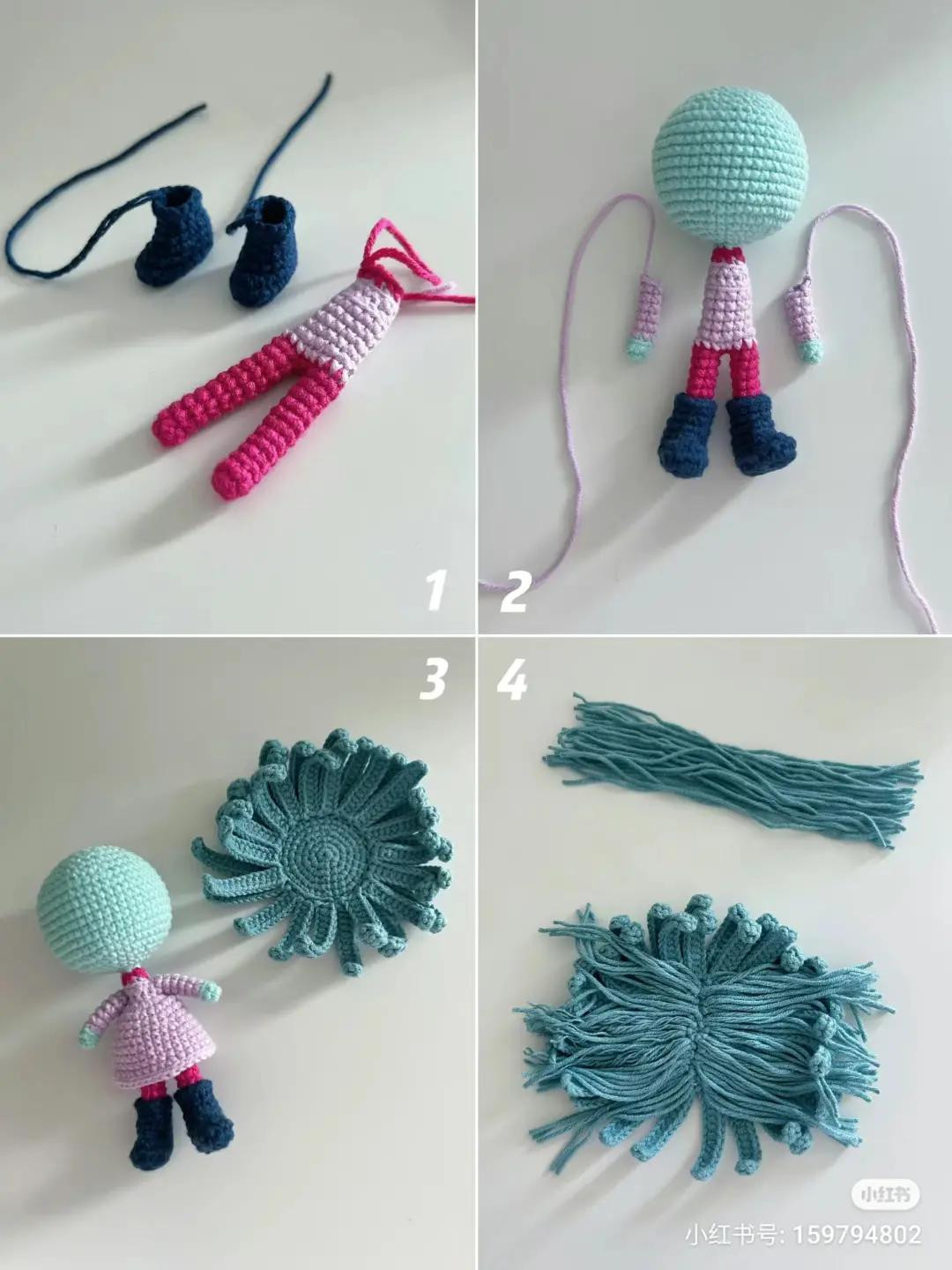 Crochet Pattern for Lucy from Brainstorm Team 2 Amigurumi Doll with Blue Hair and Purple Dress