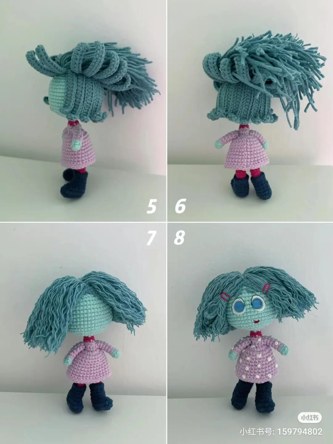 Crochet Pattern for Lucy from Brainstorm Team 2 Amigurumi Doll with Blue Hair and Purple Dress