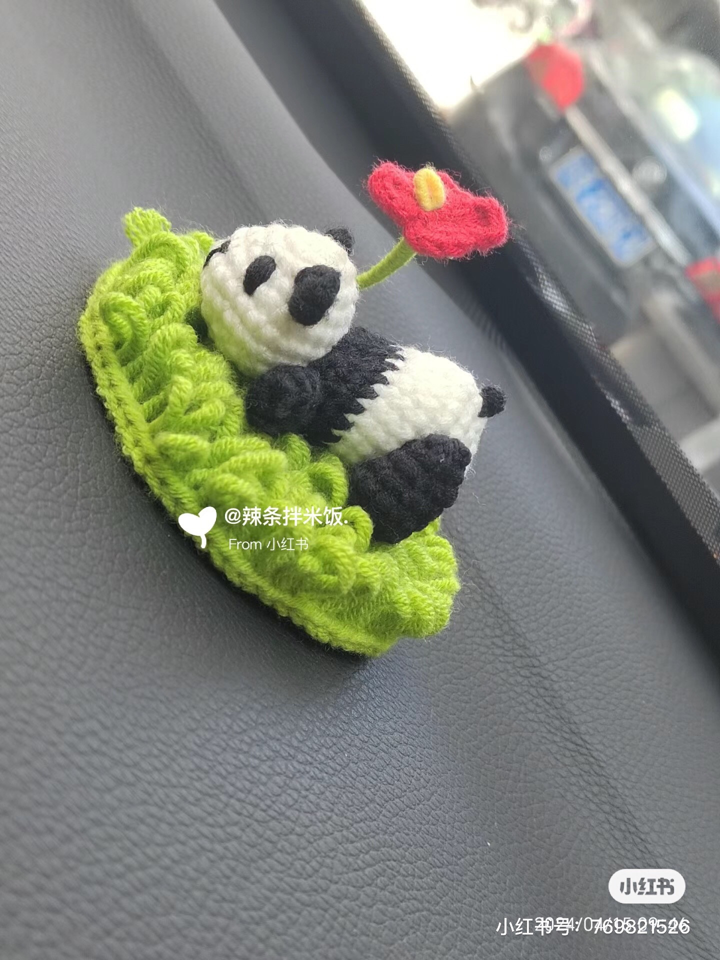 Crochet Pattern for Lying Down Panda with Flower and Grass Base