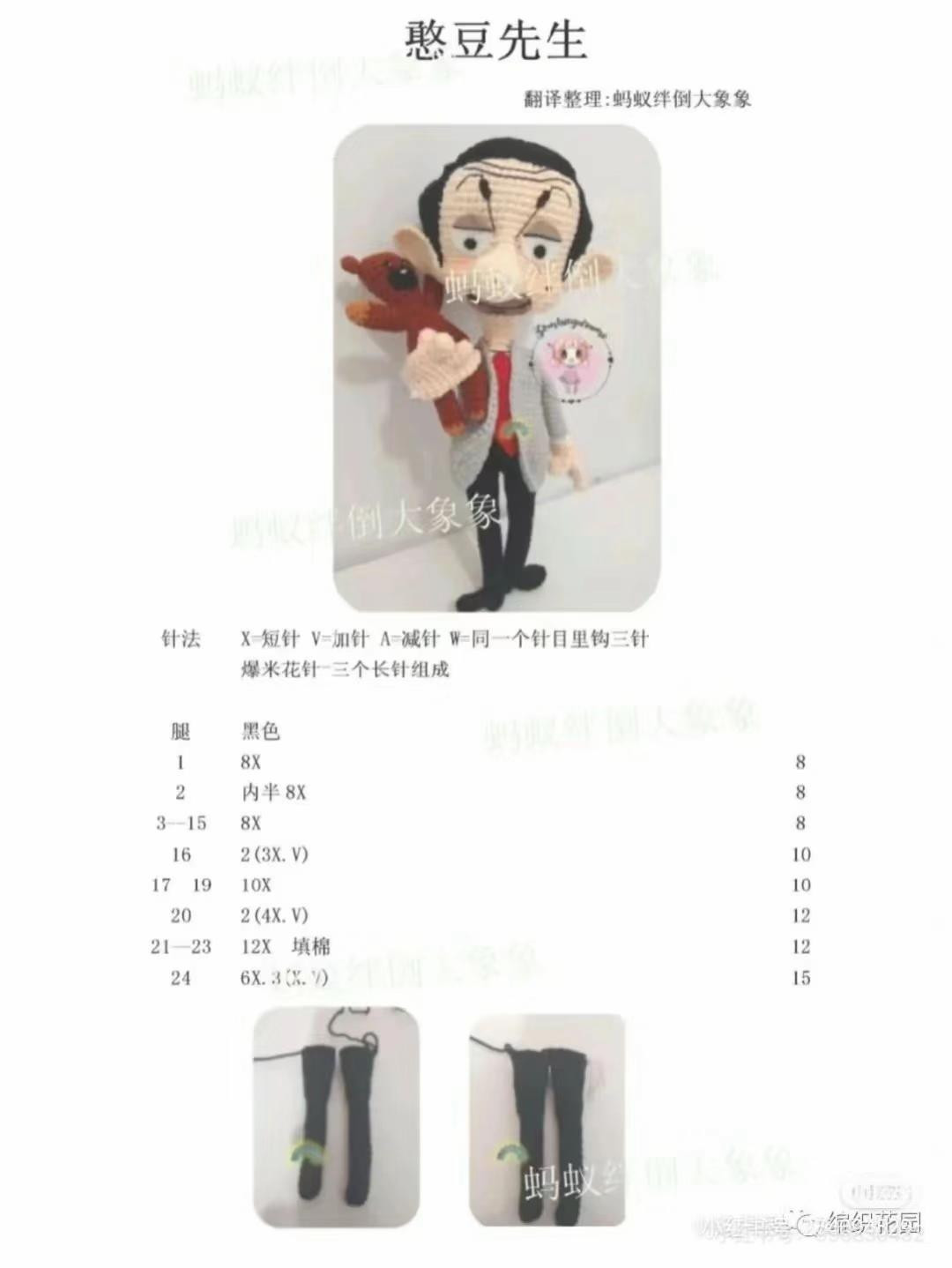 Crochet Pattern for Mr. Bean Amigurumi Doll with Teddy