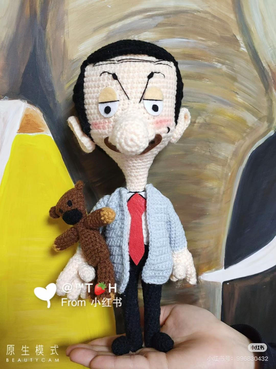 Crochet Pattern for Mr. Bean Amigurumi Doll with Teddy