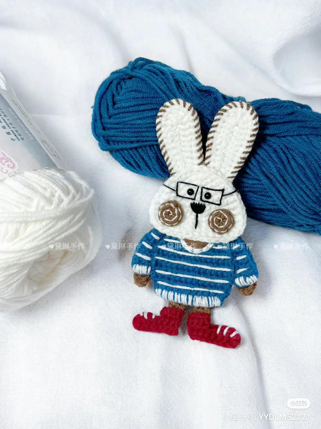 Crochet Pattern for Mr. Bunny Amigurumi Doll with Glasses and Striped Sweater