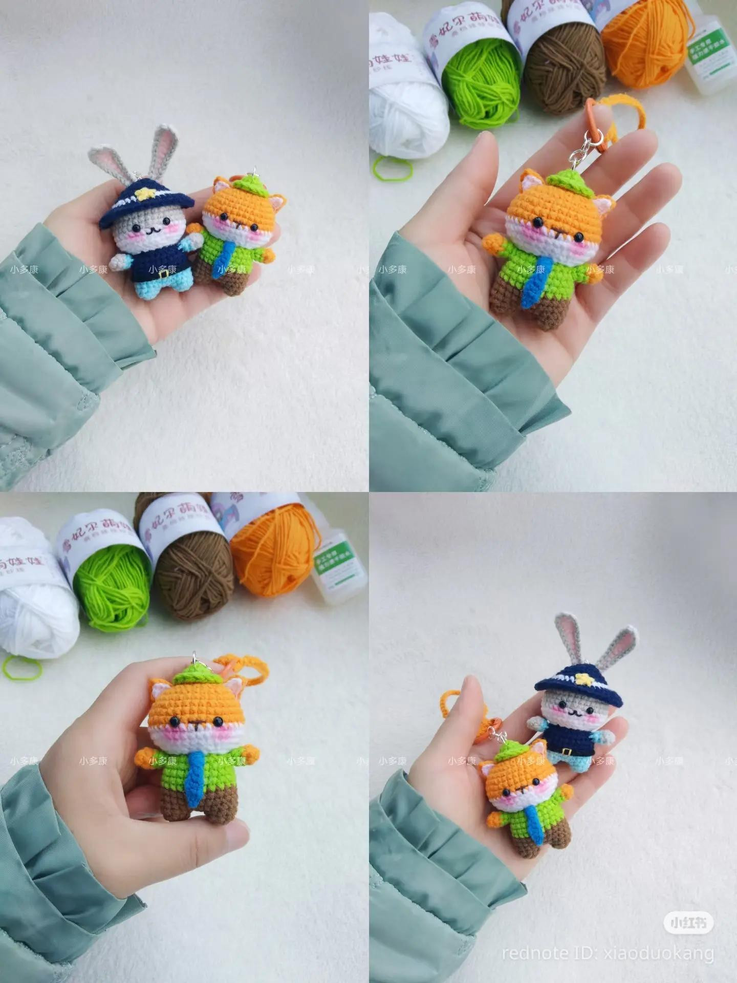 Crochet Pattern for Nick the Fox and Rabbit Policeman Amigurumi Keychains