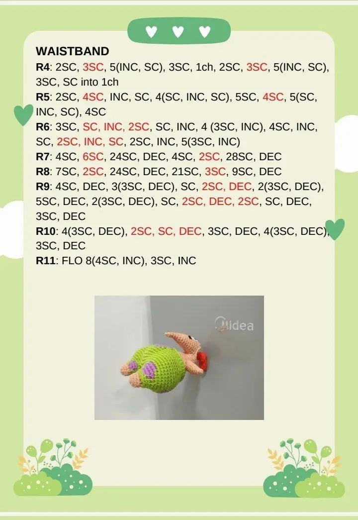 Crochet Pattern for Patrick Star Amigurumi Doll with Green Shorts and Long Tongue