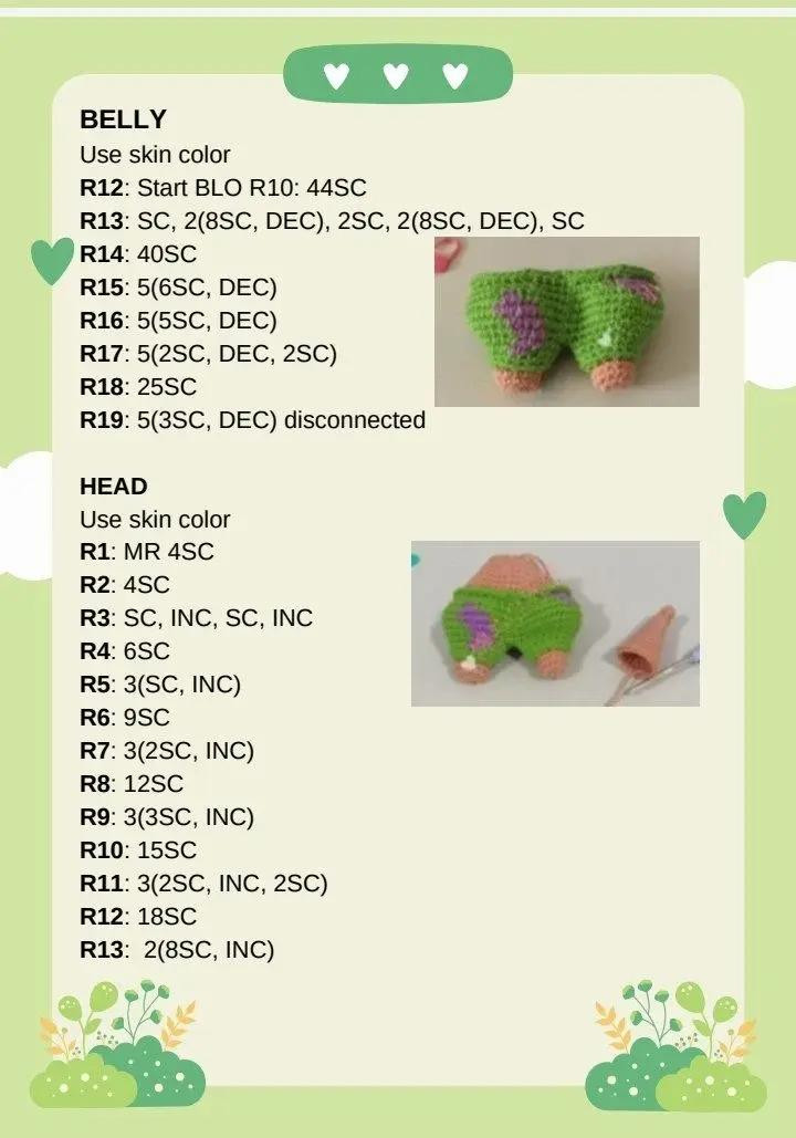 Crochet Pattern for Patrick Star Amigurumi Doll with Green Shorts and Long Tongue