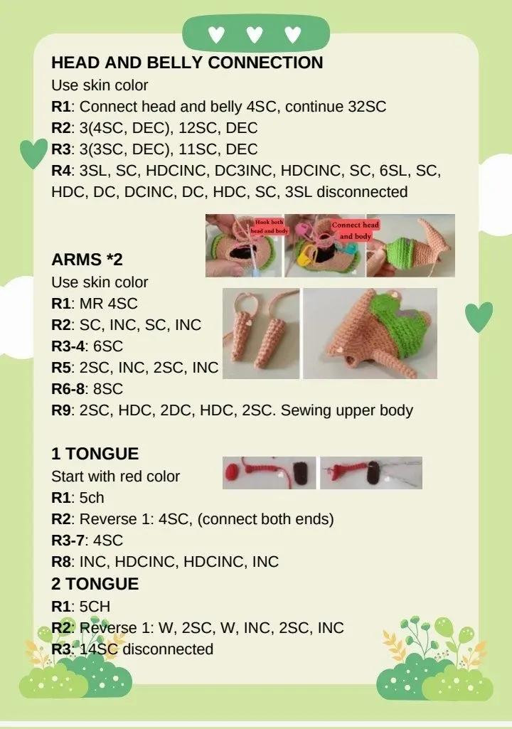 Crochet Pattern for Patrick Star Amigurumi Doll with Green Shorts and Long Tongue