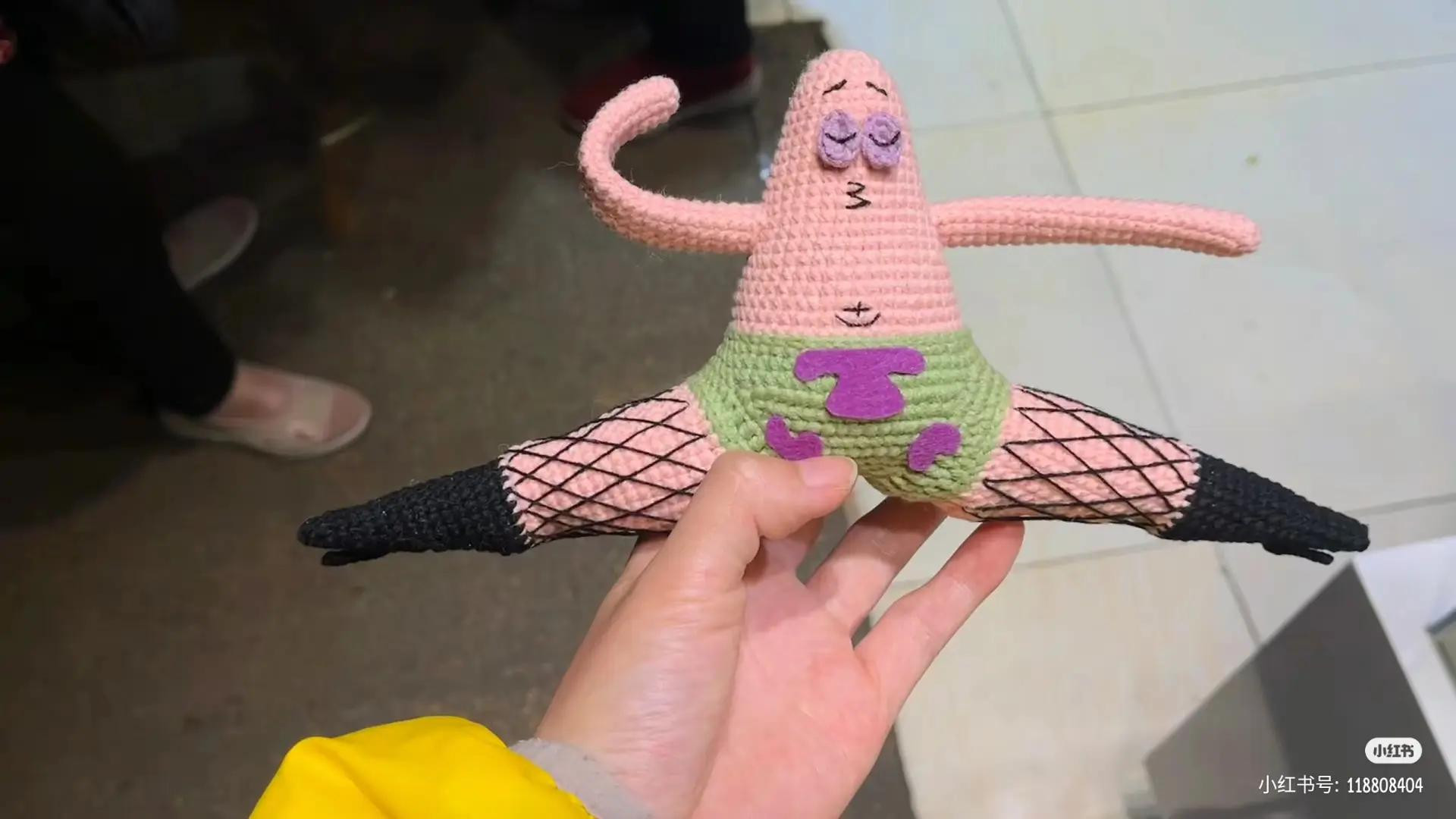 Crochet Pattern for Patrick Star with Fishnet Legs and Boots