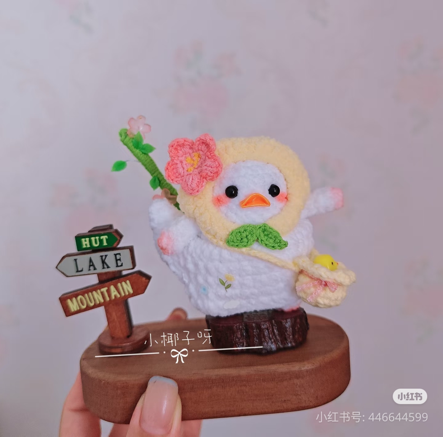 Crochet Pattern for Peach Blossom Radish Duck Doll with Flower and Bamboo