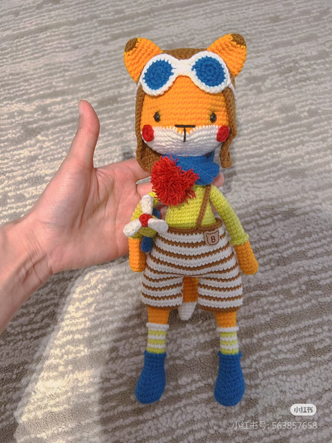 Crochet Pattern for Pilot Fox Doll with Airplane and Goggles
