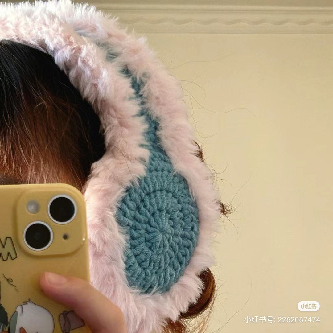 Crochet pattern for pink and blue fluffy ear warmers