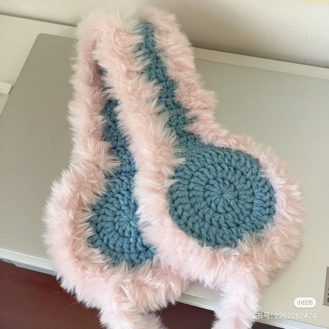 Crochet pattern for pink and blue fluffy ear warmers