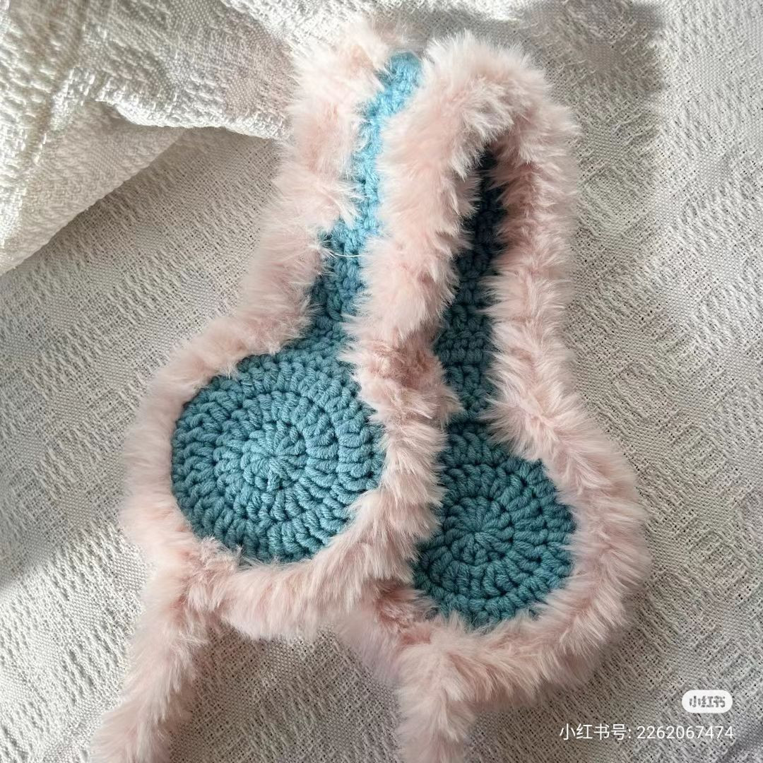 Crochet pattern for pink and blue fluffy ear warmers